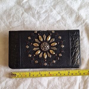 Brighton Black Leather Embellished Women’s Wallet - Decorative Gem Accents